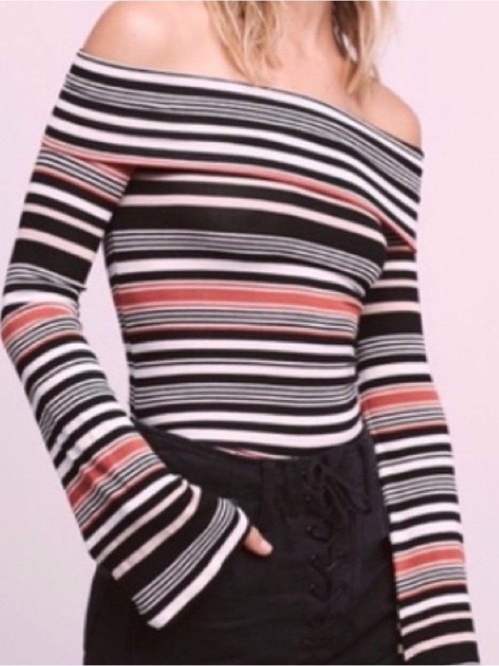 Free People Stripped Off the Shoulder Top Size Large